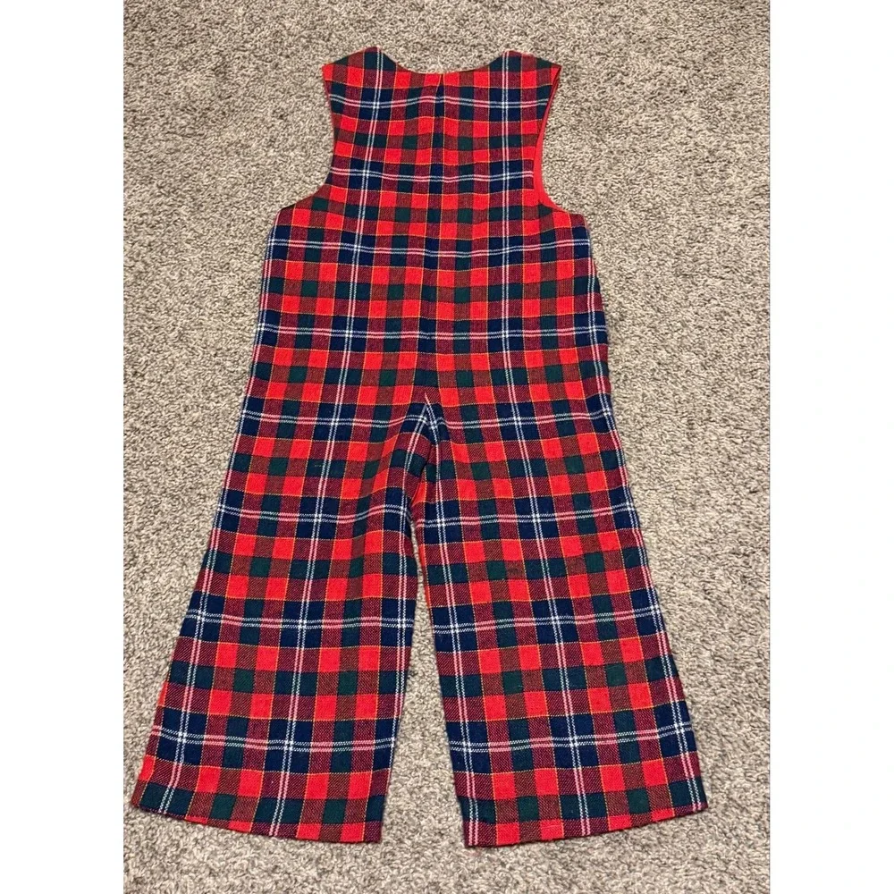 Vintage 80's plaid wool romper toddler overalls